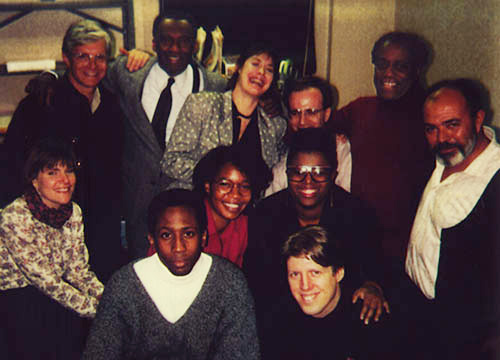James Baldwin Film Crew, 1989, New York City - Karen Thorsen, Bill Miles, Douglas K. Dempsey, Steve Olswang, David Baldwin, Engin Cesar, David Leeming, Joe Wood, Joy Birdsong, Sandra Guthrie